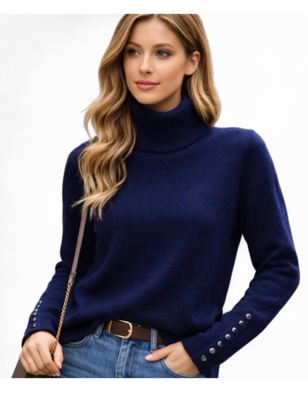 TWEEDS 100% Merino Wool turtleneck sweater navy blue Large